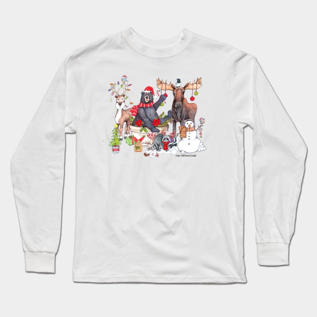 Woodland Critter Christmas Gathering Long Sleeve T-Shirt by Julie Townsend Studio